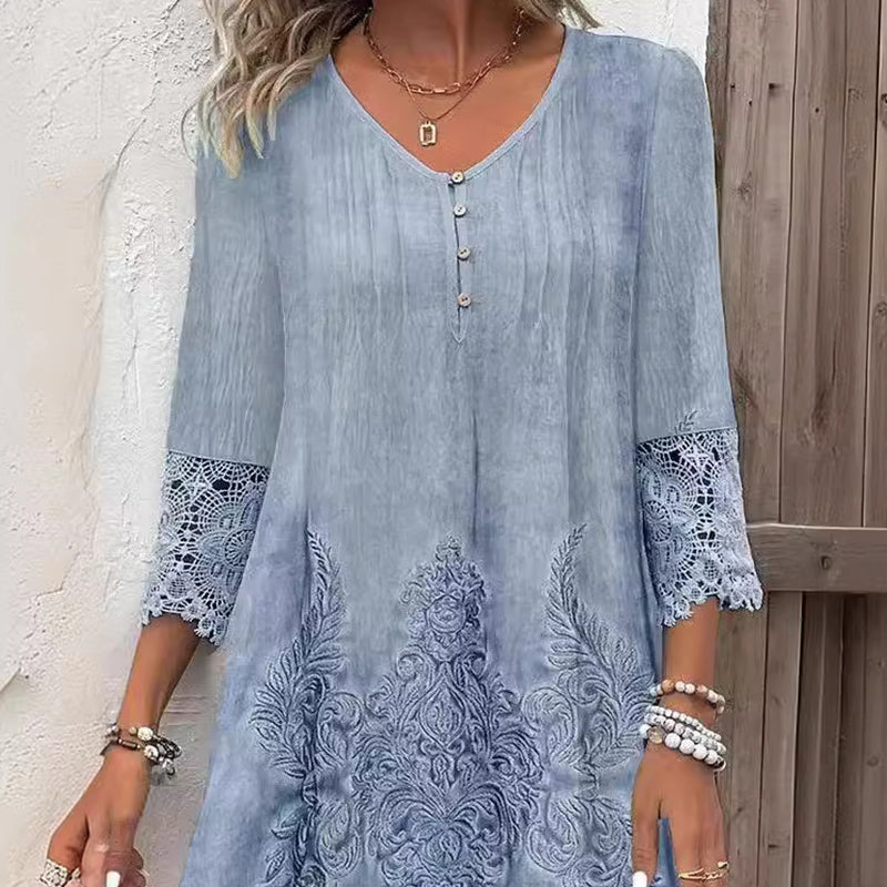 🔥👗Elegancka koronkowa sukienka damska z półrękawkiem i dekoltem w szpic