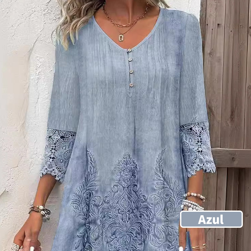 🔥👗Elegancka koronkowa sukienka damska z półrękawkiem i dekoltem w szpic