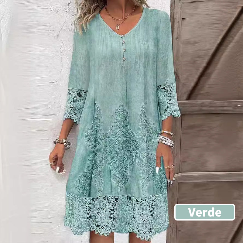 🔥👗Elegancka koronkowa sukienka damska z półrękawkiem i dekoltem w szpic