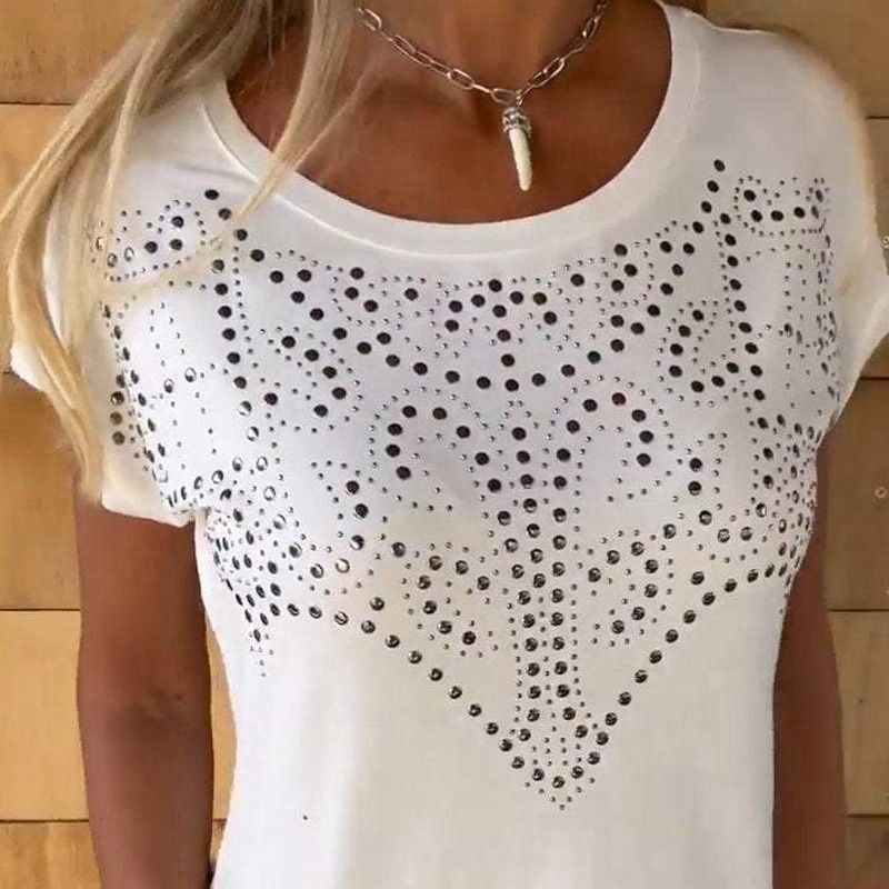 🔥👚Damska koszulka z krótkim rękawem w jednolitym kolorze🌟