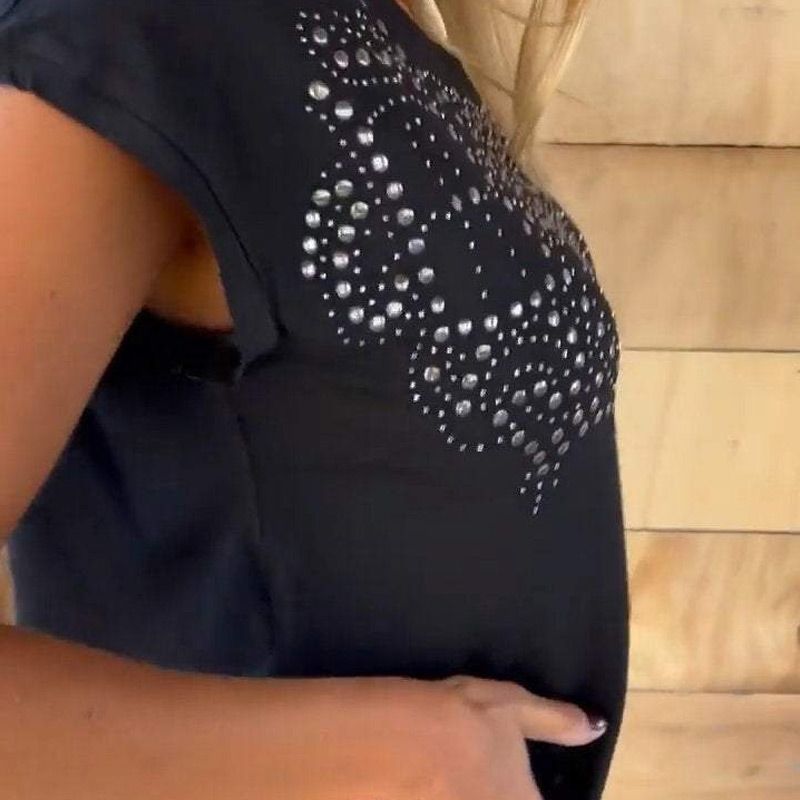 🔥👚Damska koszulka z krótkim rękawem w jednolitym kolorze🌟
