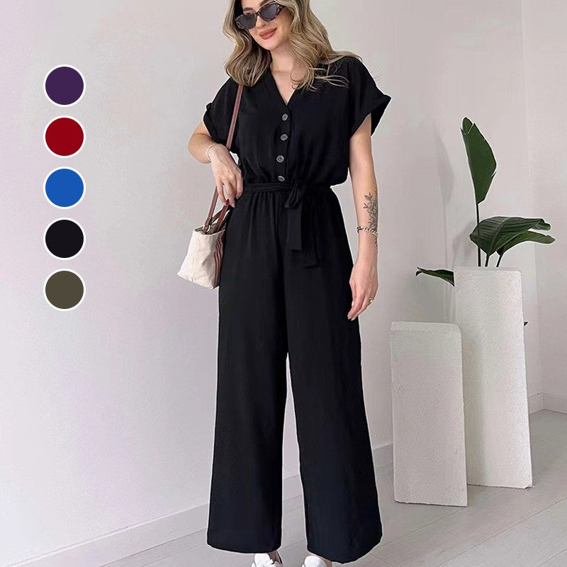 🔥👚👖Casualowy kombinezon damski z krótkim rękawem V-Neck