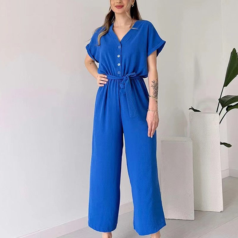 🔥👚👖Casualowy kombinezon damski z krótkim rękawem V-Neck