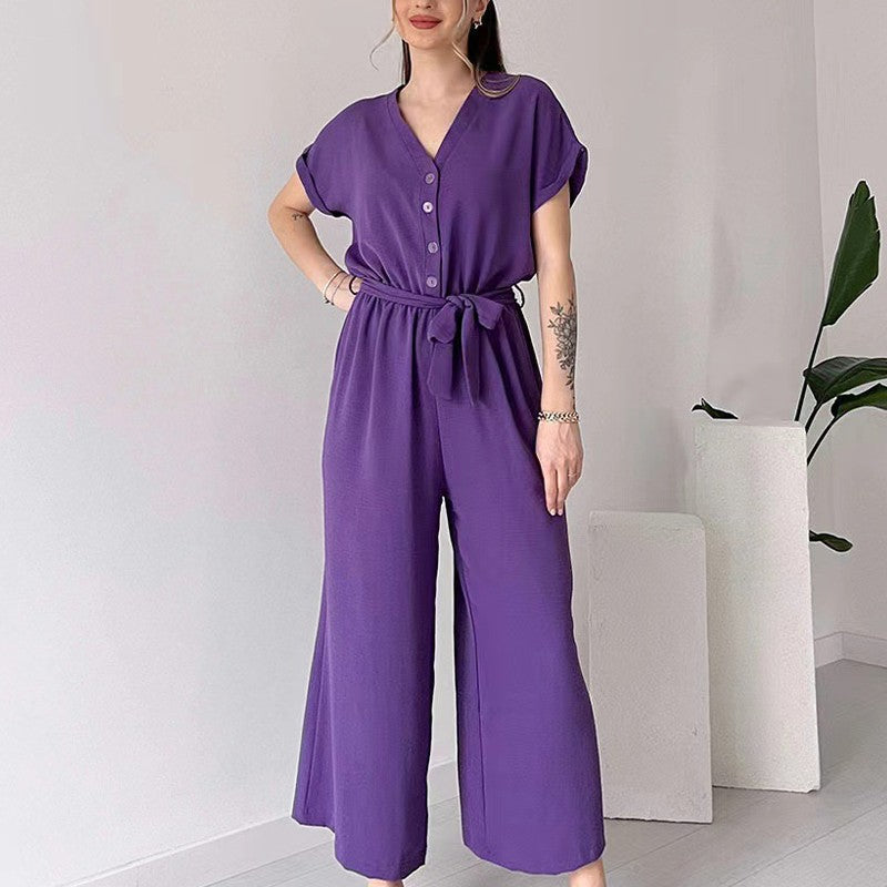 🔥👚👖Casualowy kombinezon damski z krótkim rękawem V-Neck