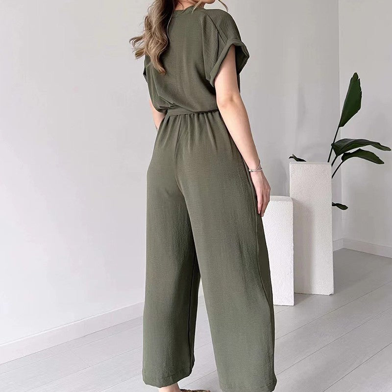 🔥👚👖Casualowy kombinezon damski z krótkim rękawem V-Neck