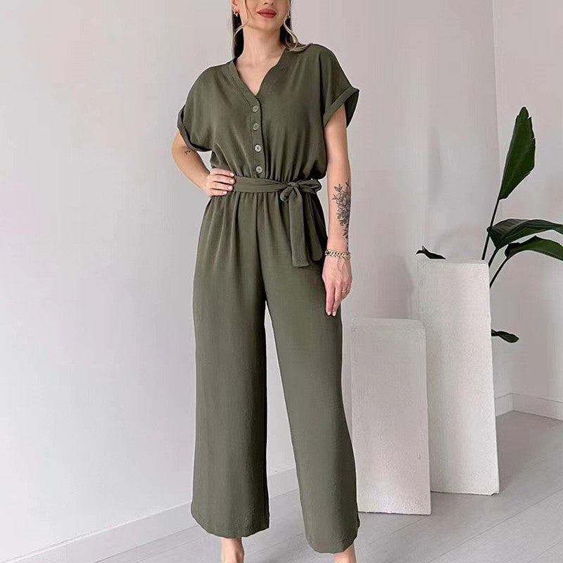 🔥👚👖Casualowy kombinezon damski z krótkim rękawem V-Neck