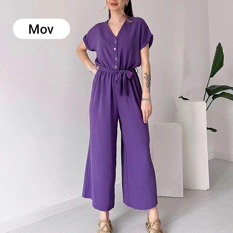🔥👚👖Casualowy kombinezon damski z krótkim rękawem V-Neck