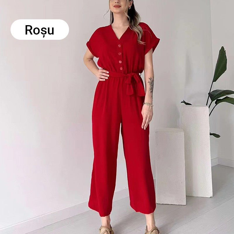 🔥👚👖Casualowy kombinezon damski z krótkim rękawem V-Neck