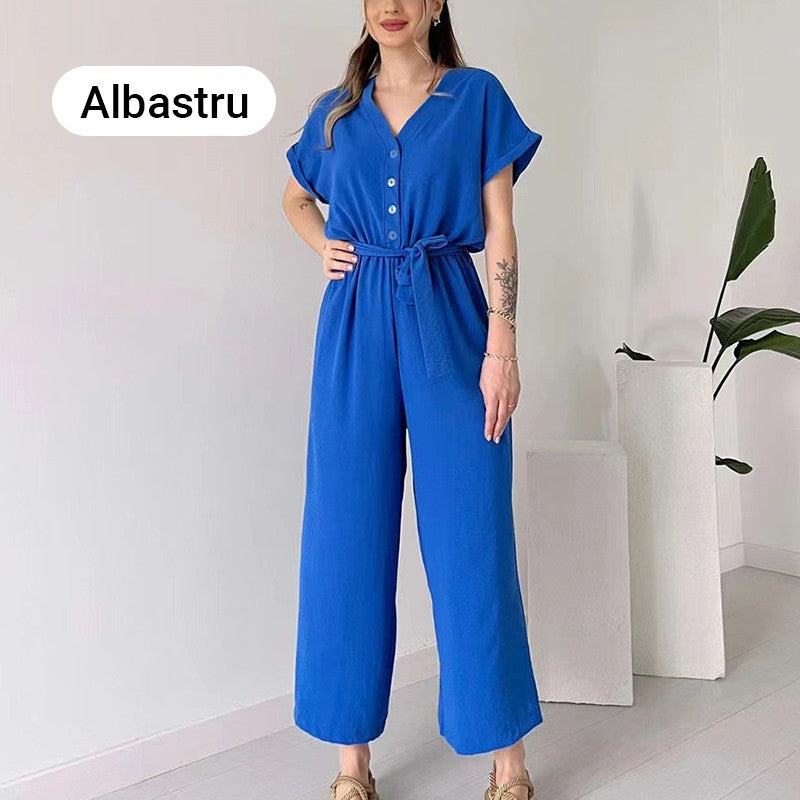 🔥👚👖Casualowy kombinezon damski z krótkim rękawem V-Neck