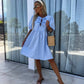 🔥👗Sukienka z bufiastym rękawem z kokardą z przodu w czystym kolorze