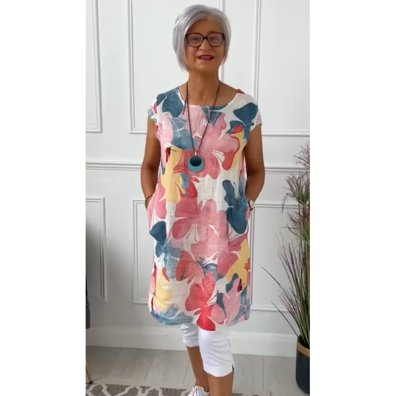 🔥👗Luźna sukienka do kolan z wzorem w motyle✨