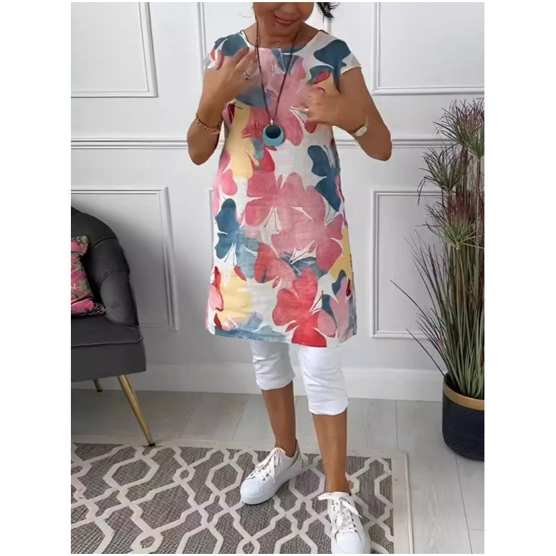 🔥👗Luźna sukienka do kolan z wzorem w motyle✨
