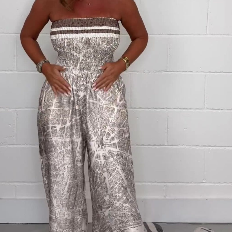 🔥👗 Kombinezon plisowany z nadrukiem i bez ramiączek – szykowny, elegancki i niezwykle stylowy!