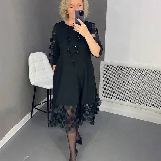 🔥👗2025 Elegancja i Komfort  Stylowa Rozkloszowana Sukienka Plus Size w Kropki