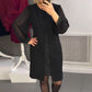 👗Czarna sukienka midi z ozdobą z kamieni szlachetnych