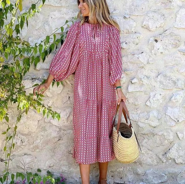🔥👗 Damska Elegancka Sukienka Maxi z Puff Rękawami i Kwiatowym Wzorem