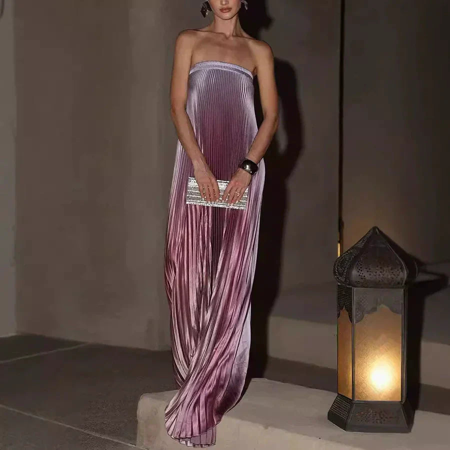 🌸Specjalne okazje wiosenne💐 Suknia wieczorowa plisowana bez ramiączek w odcieniu ombre
