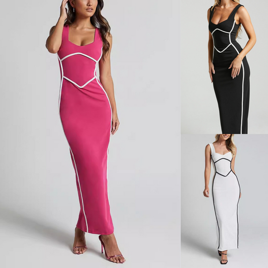 👗💕Damska sukienka bez rękawów, dopasowana, z rozcięciem z tyłu