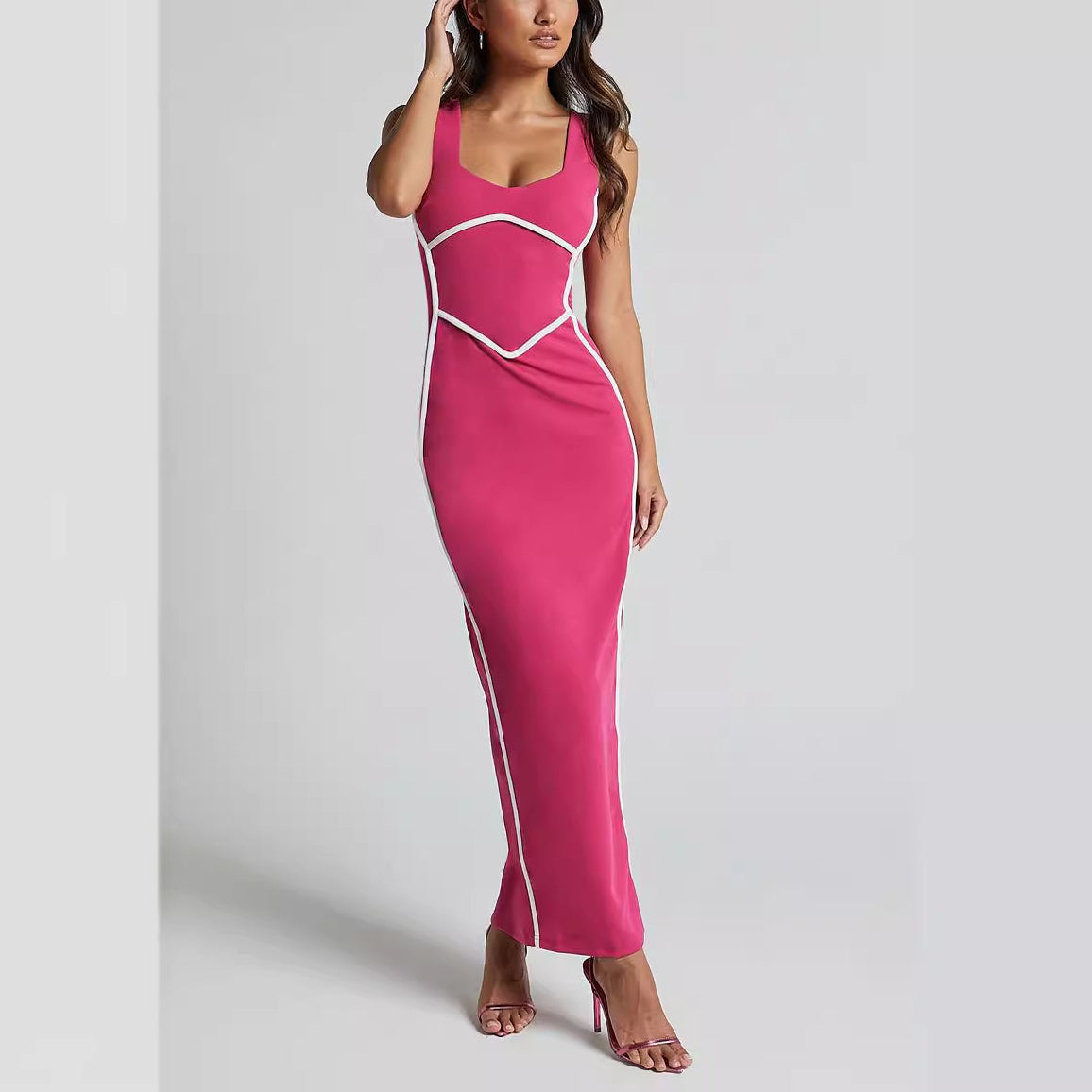 👗💕Damska sukienka bez rękawów, dopasowana, z rozcięciem z tyłu