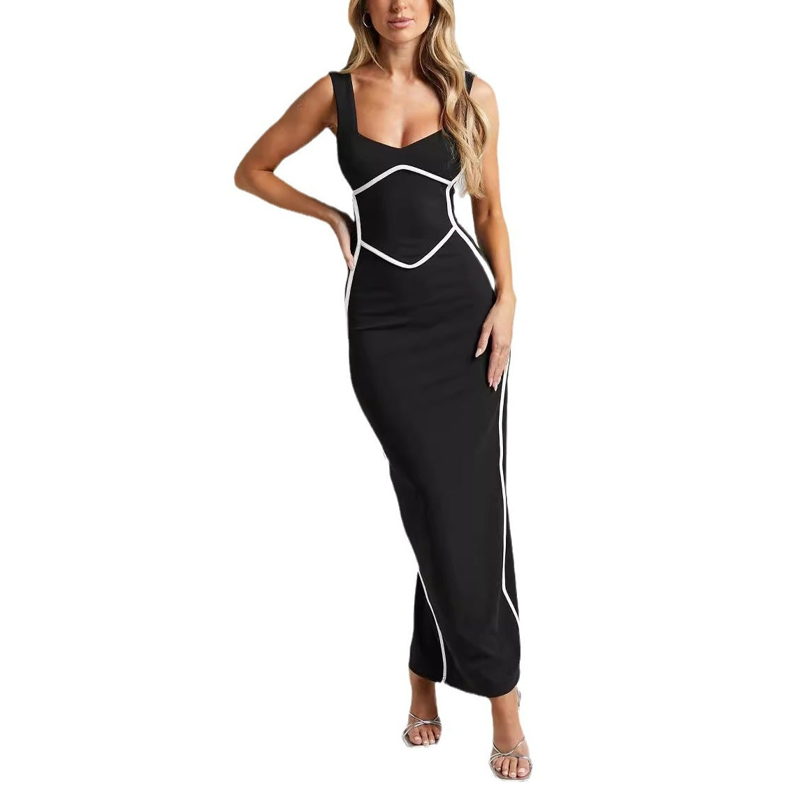 👗💕Damska sukienka bez rękawów, dopasowana, z rozcięciem z tyłu