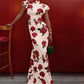 🔥👗Sukienka maxi w stylu Cheongsam z rozkloszowanymi rękawami i różową wstawką