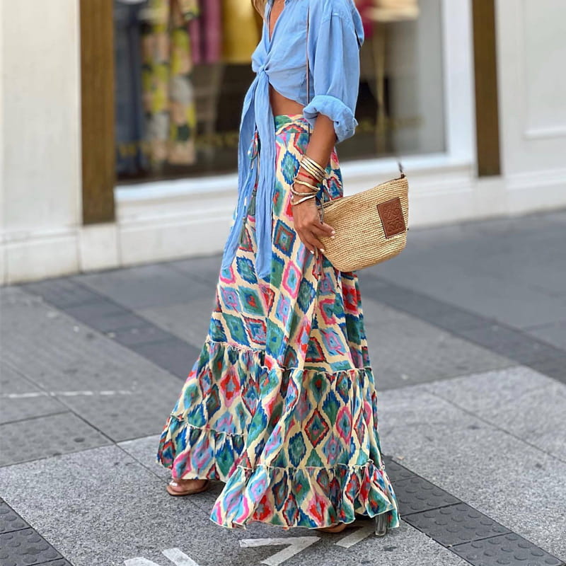 🔥👗Spódnica półdługa z nadrukiem w stylu wakacji letnich