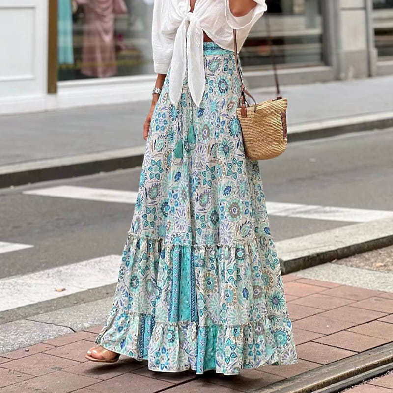 🔥👗Spódnica półdługa z nadrukiem w stylu wakacji letnich