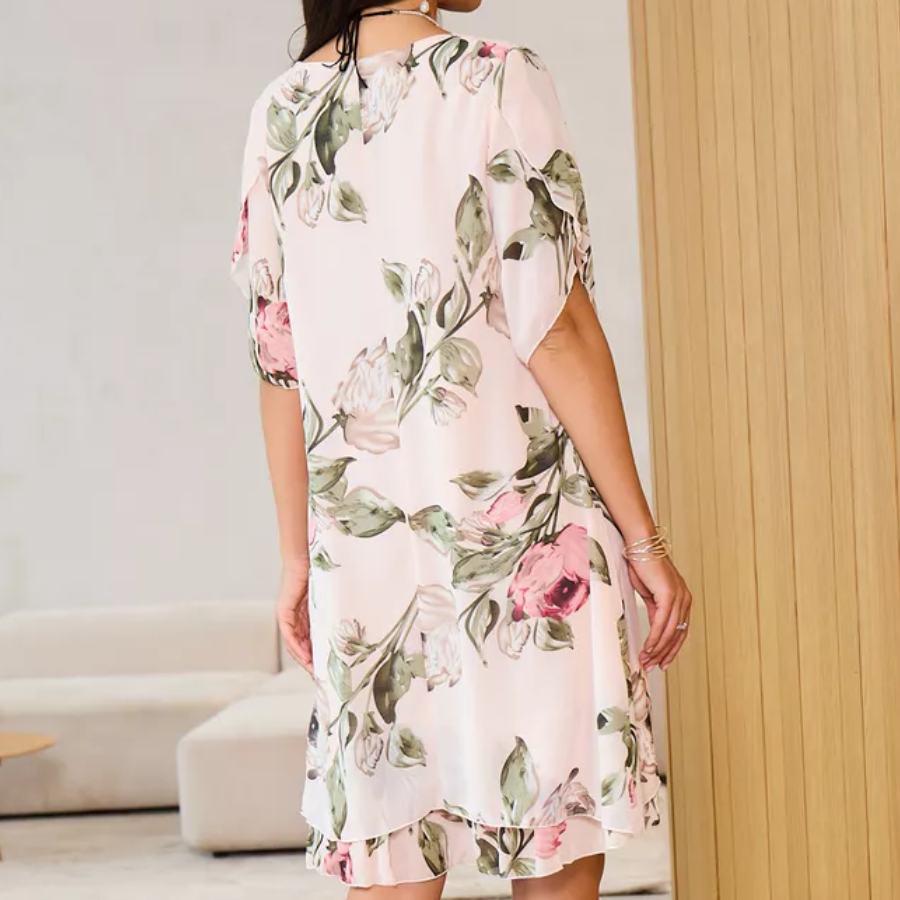 🔥👗Sukienka z szyfonu z rozkloszowanymi płatkami różu