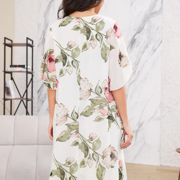 🔥👗Sukienka z szyfonu z rozkloszowanymi płatkami różu