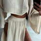 🔥👗Damski codzienny komplet z bawełny i lnu z rozcięciem z boku, dwuczęściowy