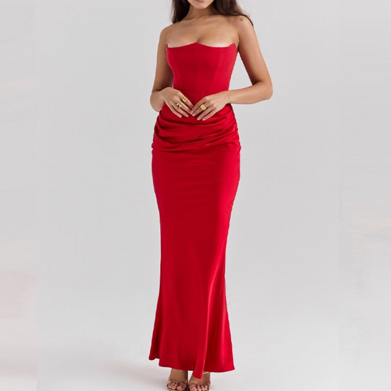 🔥👗Seksowna, obcisła sukienka maxi z gorsetem i obszyciem w kształcie rybiego ogona