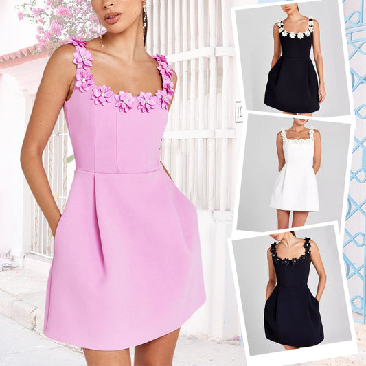 🔥👗Elegancka sukienka damska z kwadratowym dekoltem i kwiatowym wzorem