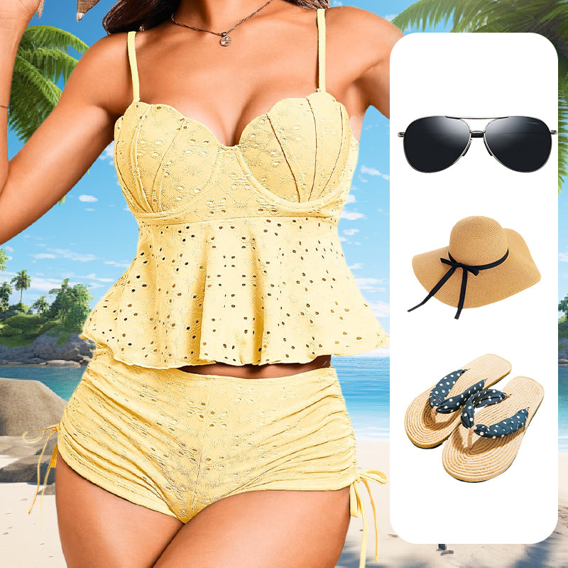 🔥🩱Kobiece stalowe usztywnienie, jednolity kolor, halter, rozcięcie, bikini
