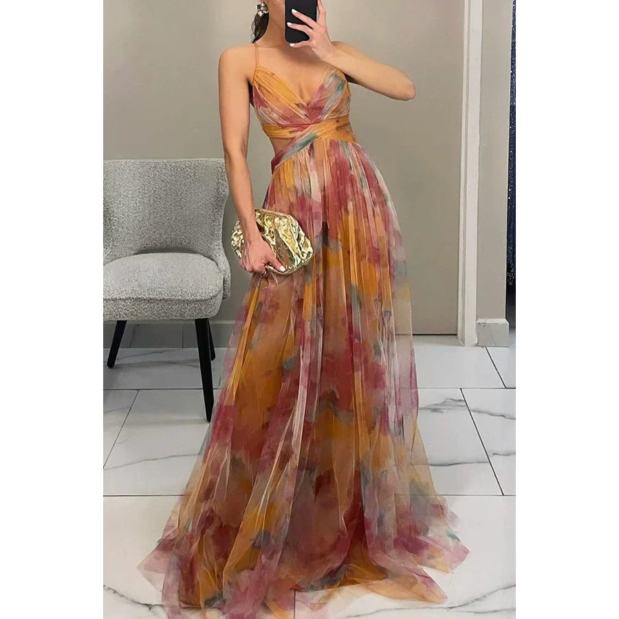 🌸Specjalne oferty wiosenne💐 Sukienka z siateczki z nadrukiem na ramiączkach dla kobiet