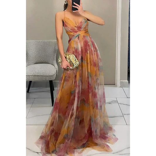 🌸Specjalne oferty wiosenne💐 Sukienka z siateczki z nadrukiem na ramiączkach dla kobiet