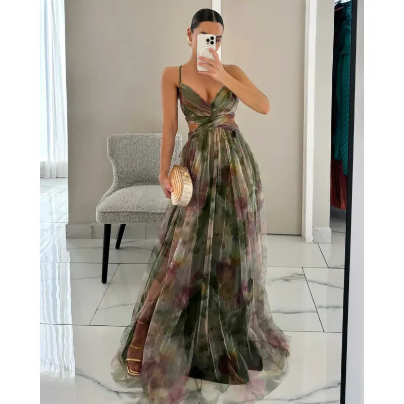 🌸Specjalne oferty wiosenne💐 Sukienka z siateczki z nadrukiem na ramiączkach dla kobiet