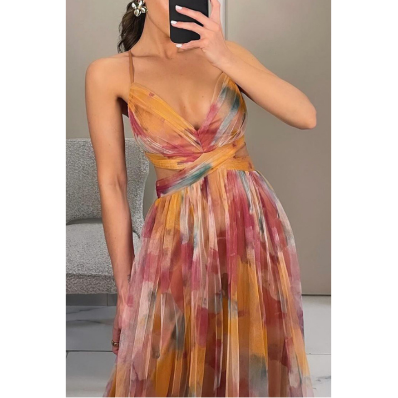 🌸Specjalne oferty wiosenne💐 Sukienka z siateczki z nadrukiem na ramiączkach dla kobiet