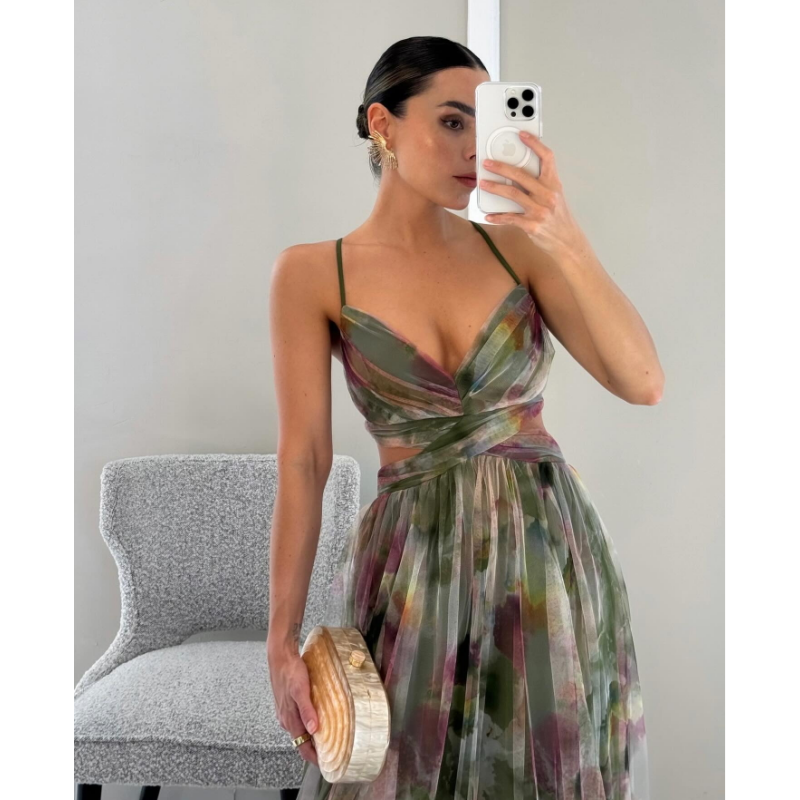 🌸Specjalne oferty wiosenne💐 Sukienka z siateczki z nadrukiem na ramiączkach dla kobiet