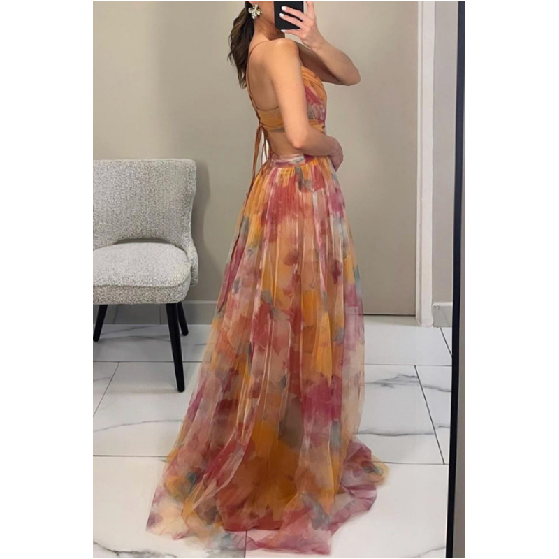 🌸Specjalne oferty wiosenne💐 Sukienka z siateczki z nadrukiem na ramiączkach dla kobiet