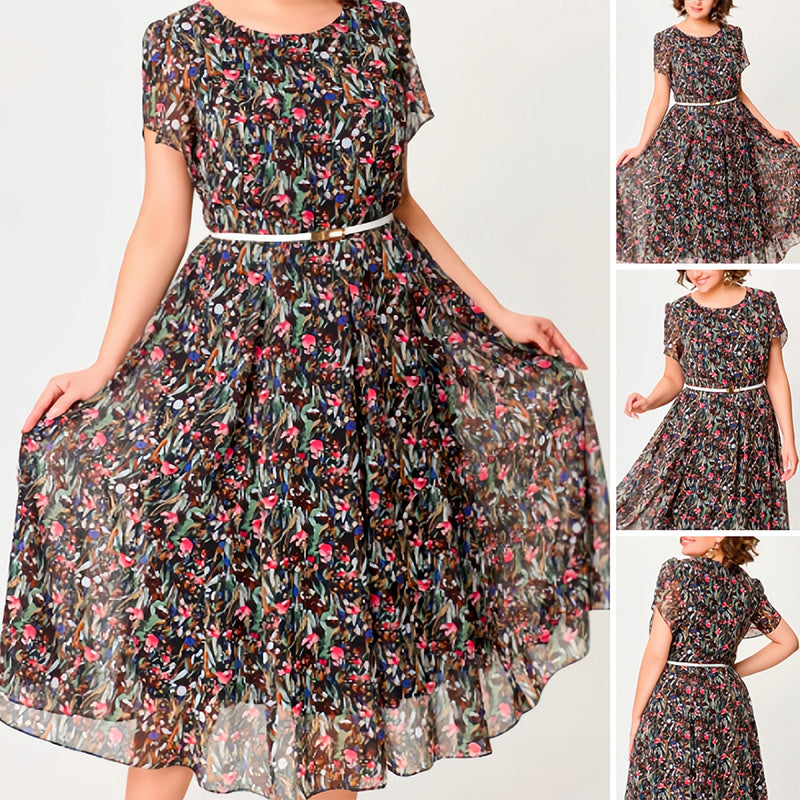 🔥👗Zwiewna sukienka w kwiaty z delikatnym białym paskiem