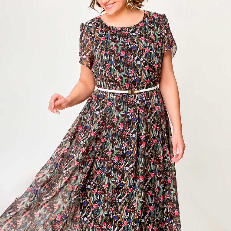 🔥👗Zwiewna sukienka w kwiaty z delikatnym białym paskiem