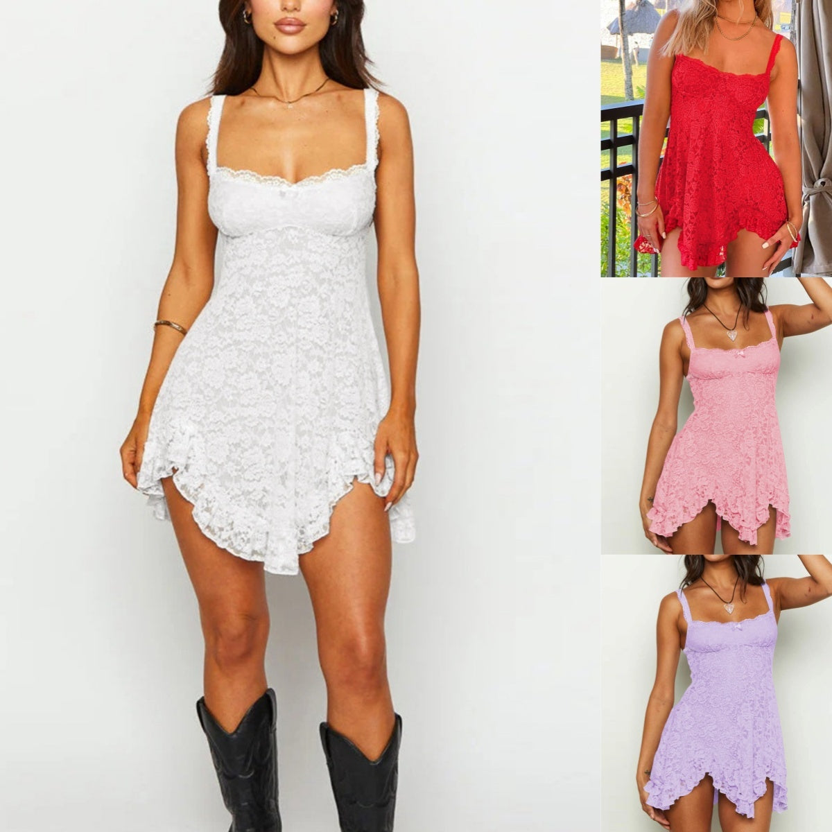 🔥👗Kobieca mini sukienka bez rękawów z koronką Cami