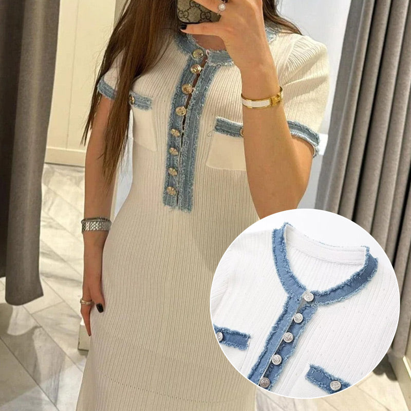 🔥👗Modna dzianinowa sukienka maxi o wąskim kroju z metalowymi guzikami