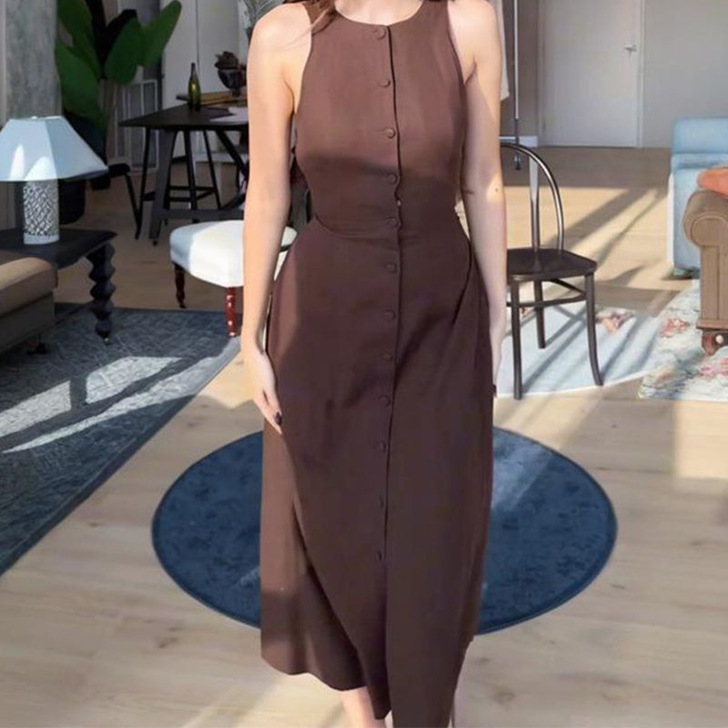🔥👗 Elegancka damska sukienka bez rękawów z wiązaniem z przodu w talii