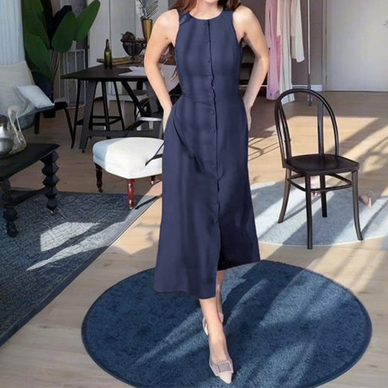🔥👗 Elegancka damska sukienka bez rękawów z wiązaniem z przodu w talii