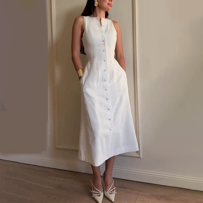 🔥👗 Elegancka damska sukienka bez rękawów z wiązaniem z przodu w talii