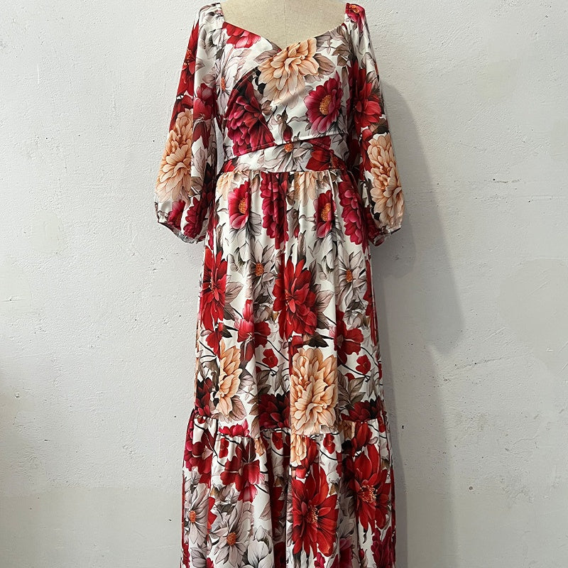 🔥👗Damska plisowana sukienka z dekoltem w serek i nadrukiem kwiatowym 🌹