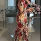 🔥👗Damska plisowana sukienka z dekoltem w serek i nadrukiem kwiatowym 🌹