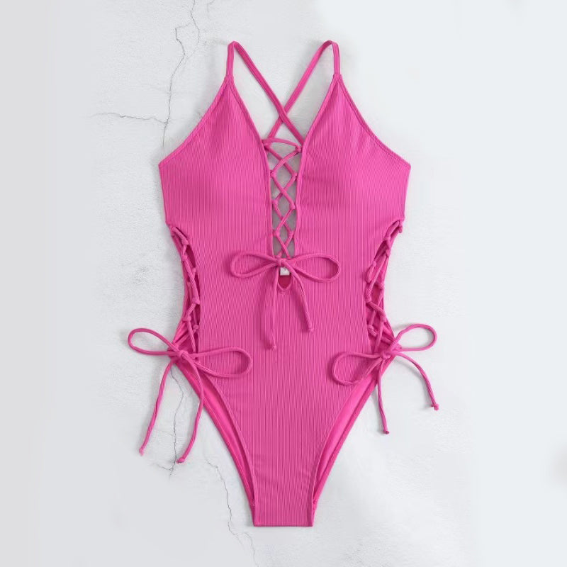 🔥👙Seksowny damski jednoczęściowy kostium kąpielowy z dekoltem w serek