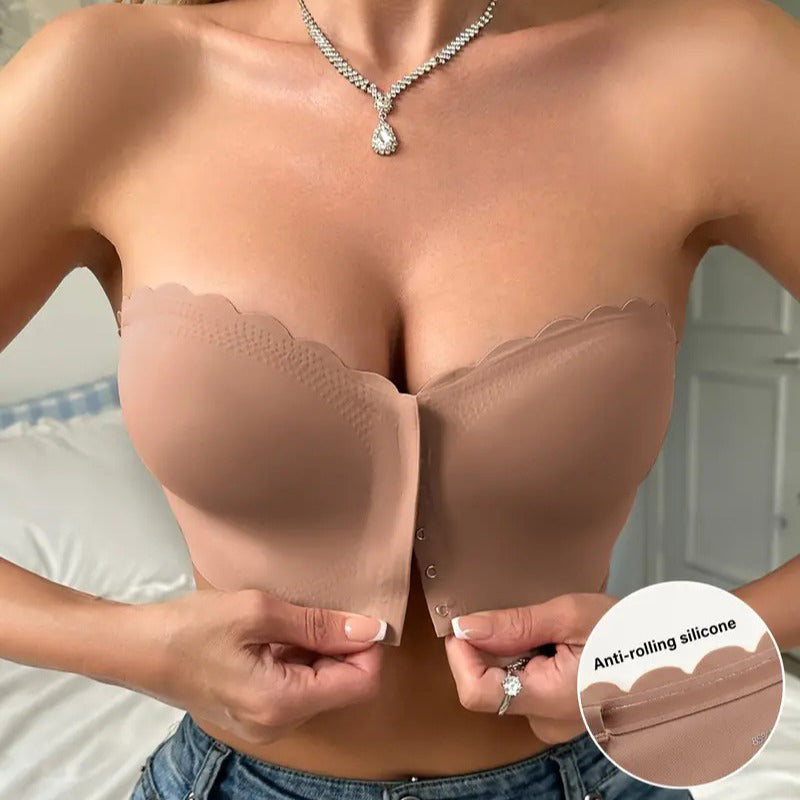 🔥👙Bezszwowy biustonosz bandeau z zapięciem z przodu i bez ramiączek